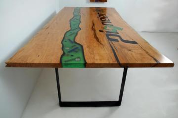 Custom Engraved Conference Table With Epoxy Filled Logo