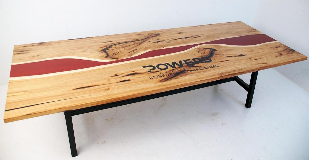 Image Engraved Conference Table - CNC Engraved Logo & Epoxy River