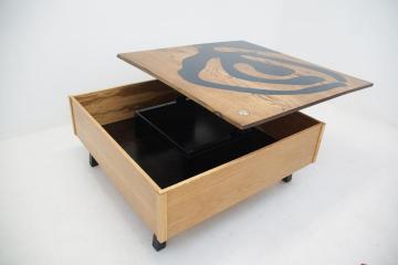 Custom Coffee Table With Storage & Engrave Map of Mento