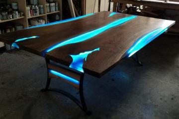 Custom Dining Table With LED Lights - Custom Wood Furni