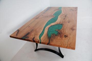 Epoxy Dining Table With Hickory - Custom Wood Furniture