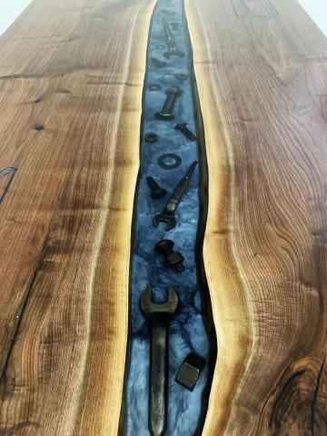 Custom Epoxy Conference Table With Embedded Tools - Cus