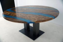 Round Epoxy Dining Table With Blue Resin 0059