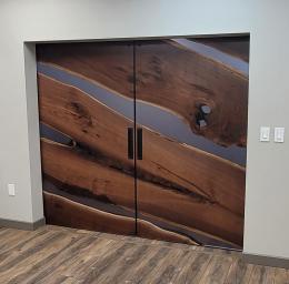 Walnut Interior Sliding Doors With Translucent Black Re