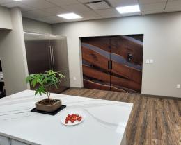 Walnut Interior Sliding Doors With Translucent Black Re