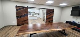 Walnut Interior Sliding Doors With Translucent Black Re