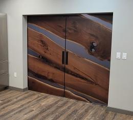 Walnut Interior Sliding Doors With Translucent Black Re