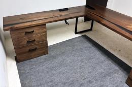 Live Edge Corner Desk With Epoxy Resin And Electrical O