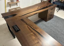 Live Edge Corner Desk With Epoxy Resin And Electrical O