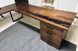 Live Edge Corner Desk With Epoxy Resin And Electrical O