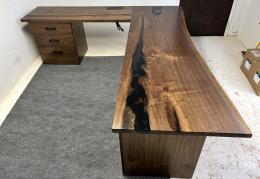 Live Edge Corner Desk With Epoxy Resin And Electrical O