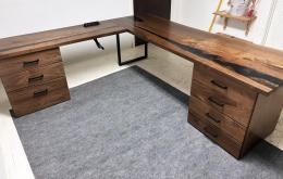 Live Edge Corner Desk With Epoxy Resin And Electrical O