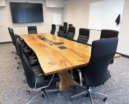Live Edge Cherry Conference Table With CNC Logo 3