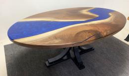 Oval Walnut Dining Table With Blue Steel Base 3