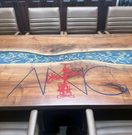 Walnut Conference Epoxy Table With Bullets Embedded & E