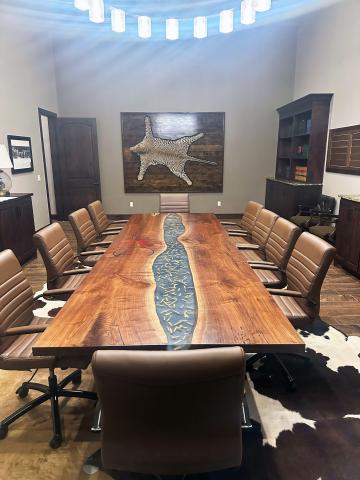 Epoxy Logo Conference Table With Embedded Bullets