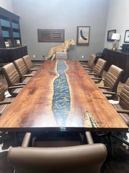 Walnut Conference Epoxy Table With Bullets Embedded & E