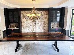 Distressed Black Walnut Epoxy River Dining Table 1