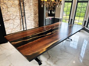Distressed Black Walnut Epoxy River Dining Table