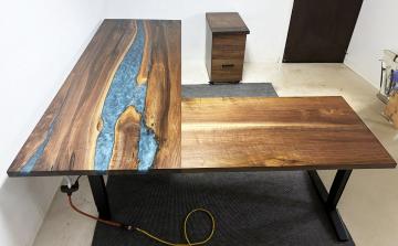 Height Adjustable Walnut Desk With Drawers