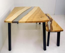 Clear Epoxy River Desk Table And Matching Bench 8