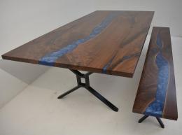 Blue Epoxy Resin River Dining Table & Bench 7