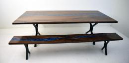 Blue Epoxy Resin River Dining Table & Bench 8