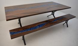 Blue Epoxy Resin River Dining Table & Bench 6