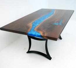Walnut Dining Room Table With Caribbean Blue Resin 5