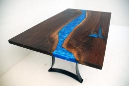 Walnut Dining Room Table With Caribbean Blue Resin 1