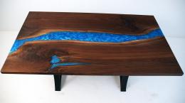 Walnut Dining Room Table With Caribbean Blue Resin 3