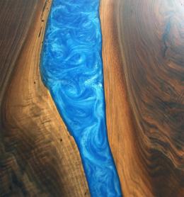Walnut Dining Room Table With Caribbean Blue Resin 6