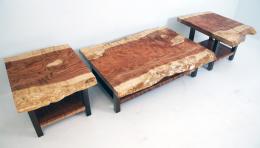 Live Edge Redwood Coffee Table & Side Table Set 4