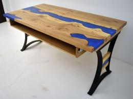 LED Lit Blue River Desk From Elm Wood 4