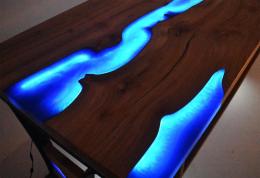 LED Lit Blue River Desk From Elm Wood 12