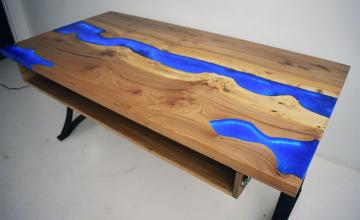LED Lit Blue River Desk From Elm Wood 10