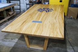 Elm Conference Table With Epoxy Resin Filled CNC Logo 1