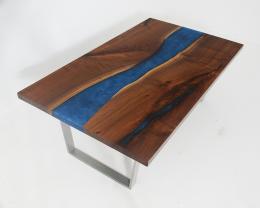 Walnut Coffee River Table With Blue & White Resin 3