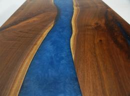 Walnut Coffee River Table With Blue & White Resin 7