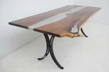 Live Edge Dining Table with White Epoxy River