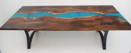 Walnut Live Edge Kitchen Table With Teal Epoxy Resin Ri