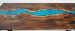 Walnut Live Edge Kitchen Table With Teal Epoxy Resin Ri