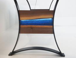 LED Lit Live Edge Dining Room Table With Blue Resin Riv