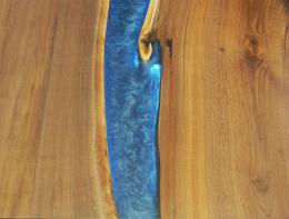 LED Lit Live Edge Dining Room Table With Blue Resin Riv