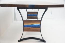 LED Lit Live Edge Dining Room Table With Blue Resin Riv