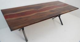 Walnut River Dining Table With Crimson Epoxy Resin 7