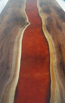 Walnut River Dining Table With Crimson Epoxy Resin 10