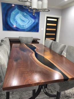 Large Black Walnut Dining Room Table With Black Epoxy R