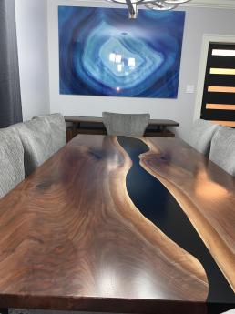 Large Black Walnut Dining Room Table With Black Epoxy R