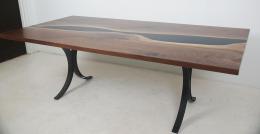 Large Black Walnut Dining Room Table With Black Epoxy R